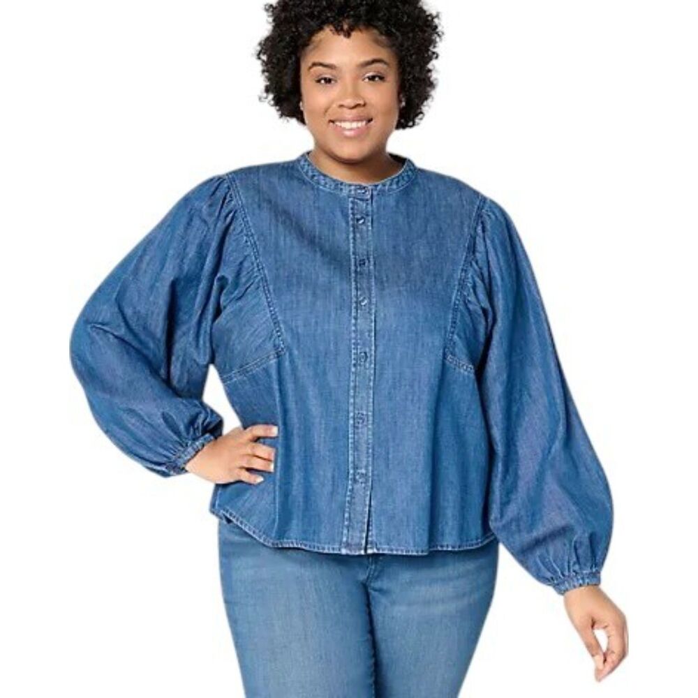 Me by Jennie Garth Dahlia Indigo Cotton Denim Shirt, NWT! Size 3X
